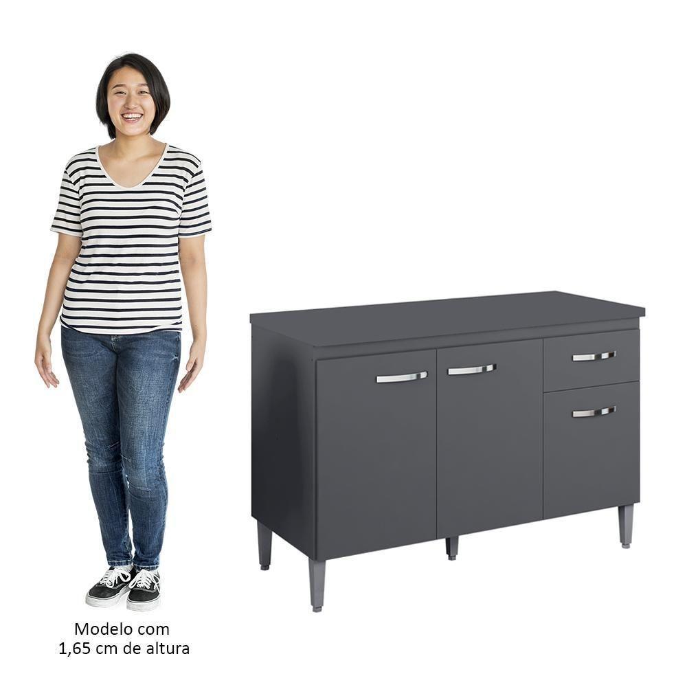 Balcão Gabinete Para Pia Com Tampo 120cm 3 Portas E 1 Gaveta Gabriela Cinza - Ajl Móveis - 6