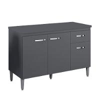 Balcão Gabinete Para Pia Com Tampo 120cm 3 Portas E 1 Gaveta Gabriela Cinza - Ajl Móveis - 1