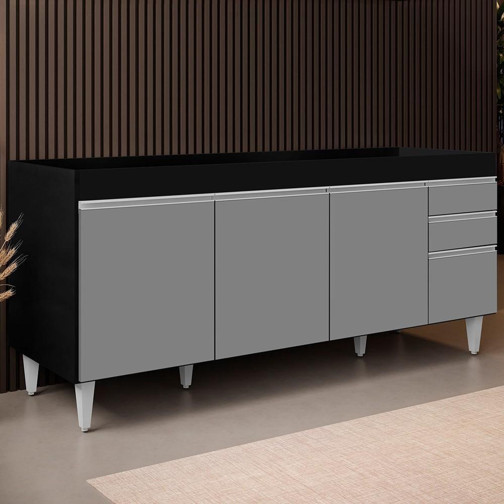 Balcão Gabinete Para Pia 180cm Sem Tampo Dallas Preto-cinza - Lumil - 2