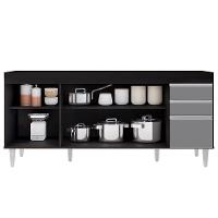 Balcão Gabinete Para Pia 180cm Sem Tampo Dallas Preto-cinza - Lumil - 3