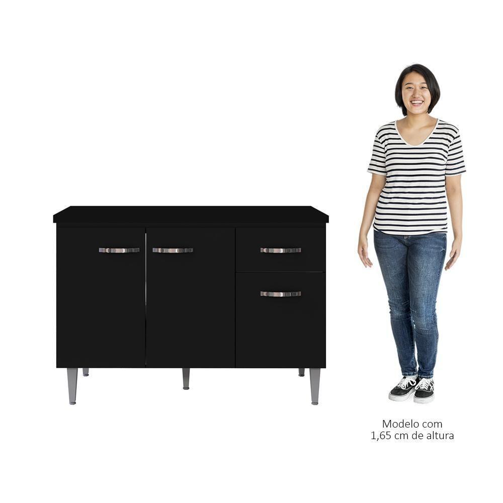 Balcão Gabinete Para Pia Com Tampo 120cm 3 Portas E 1 Gaveta Gabriela Preto - Ajl Móveis - 5