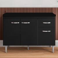 Balcão Gabinete Para Pia Com Tampo 120cm 3 Portas E 1 Gaveta Gabriela Preto - Ajl Móveis - 2