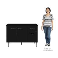 Balcão Gabinete Para Pia Com Tampo 120cm 3 Portas E 1 Gaveta Gabriela Preto - Ajl Móveis - 5