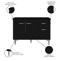 Balcão Gabinete Para Pia Com Tampo 120cm 3 Portas E 1 Gaveta Gabriela Preto - Ajl Móveis - 7