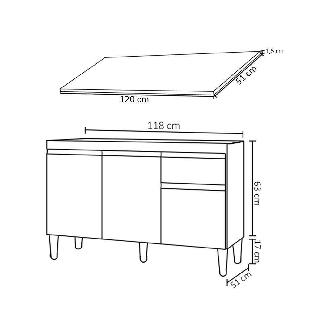Balcão Gabinete Para Pia Com Tampo 120cm 3 Portas E 1 Gaveta Tatiane Branco - Ajl Móveis - 4