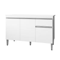 Balcão Gabinete Para Pia Com Tampo 120cm 3 Portas E 1 Gaveta Tatiane Branco - Ajl Móveis - 1