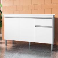 Balcão Gabinete Para Pia Com Tampo 120cm 3 Portas E 1 Gaveta Tatiane Branco - Ajl Móveis - 2