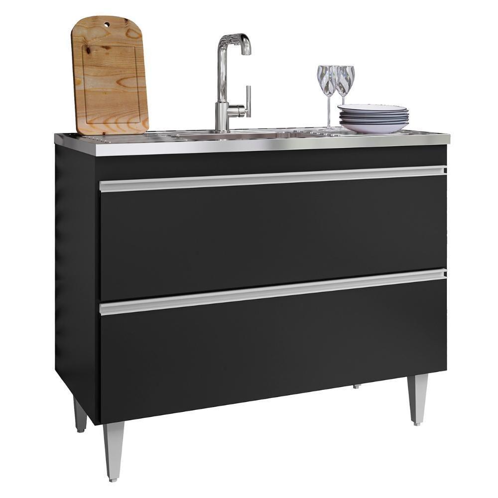 Balcão De Cozinha Com Pia Inox 100cm Julia M24 Preto - Mpozenato - 1