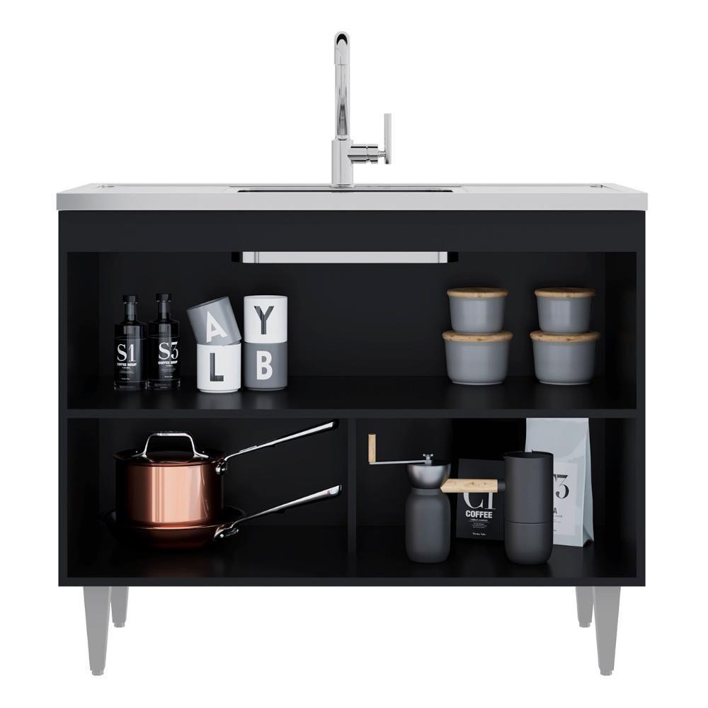 Balcão De Cozinha Com Pia Inox 100cm Julia M24 Preto - Mpozenato - 5