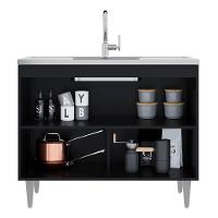 Balcão De Cozinha Com Pia Inox 100cm Julia M24 Preto - Mpozenato - 5