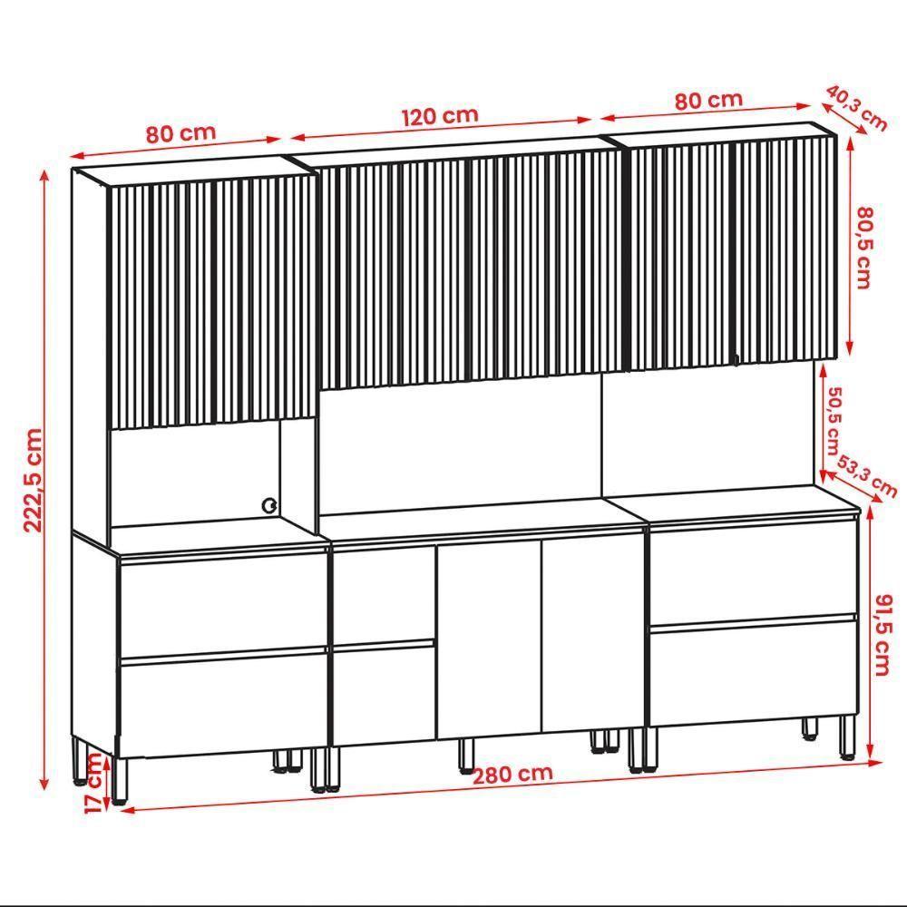 Conjunto De Armarios Modulados Art Com 11 Portas E 4 Gavetas Freijó Ártico Riscatto - 4
