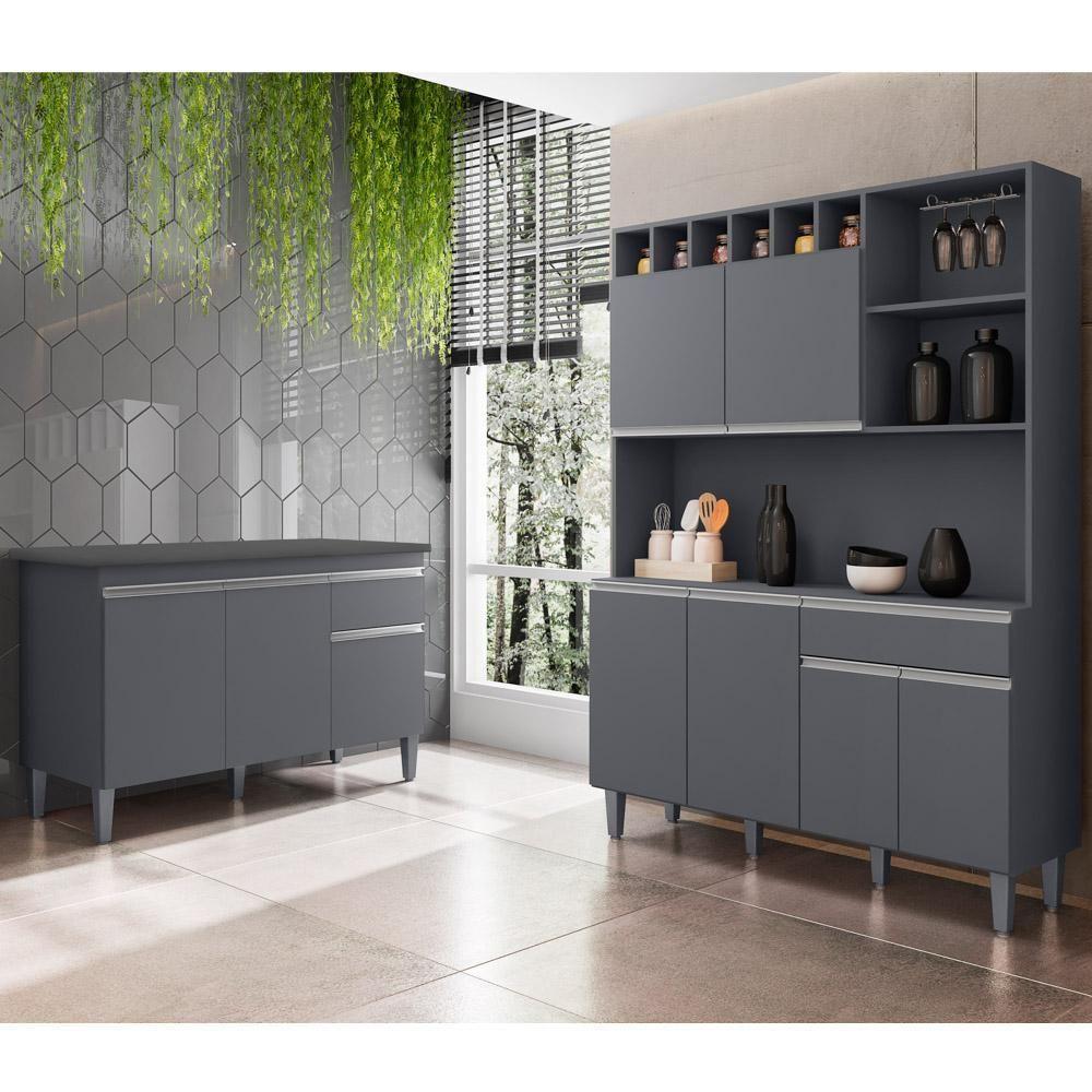 Cozinha Compacta Alice E Balcão Gabinete Com Tampo Tatiane 120cm Cinza - Ajl Móveis - 3