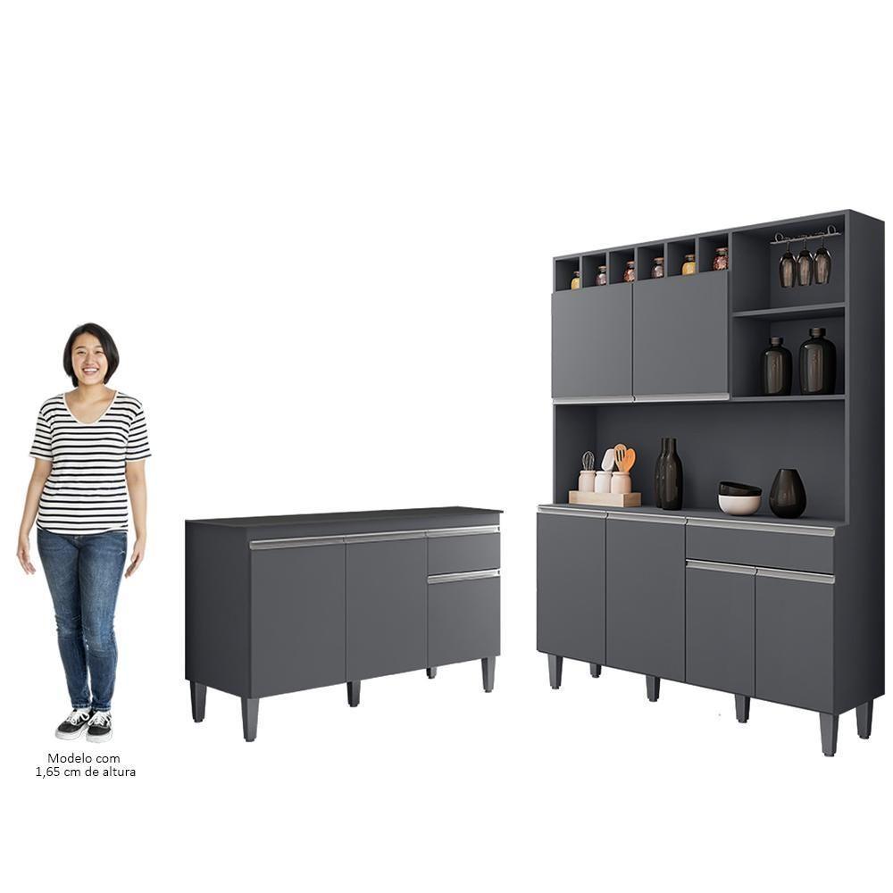 Cozinha Compacta Alice E Balcão Gabinete Com Tampo Tatiane 120cm Cinza - Ajl Móveis - 6