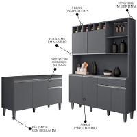 Cozinha Compacta Alice E Balcão Gabinete Com Tampo Tatiane 120cm Cinza - Ajl Móveis