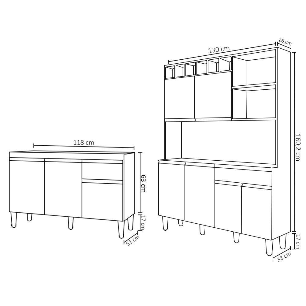 Cozinha Compacta Alice E Balcão Gabinete Com Pia Tatiane 120cm Cinza - Ajl Móveis - 4