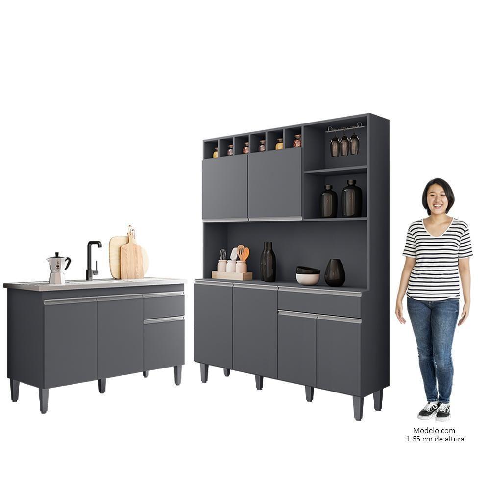 Cozinha Compacta Alice E Balcão Gabinete Com Pia Tatiane 120cm Cinza - Ajl Móveis - 5