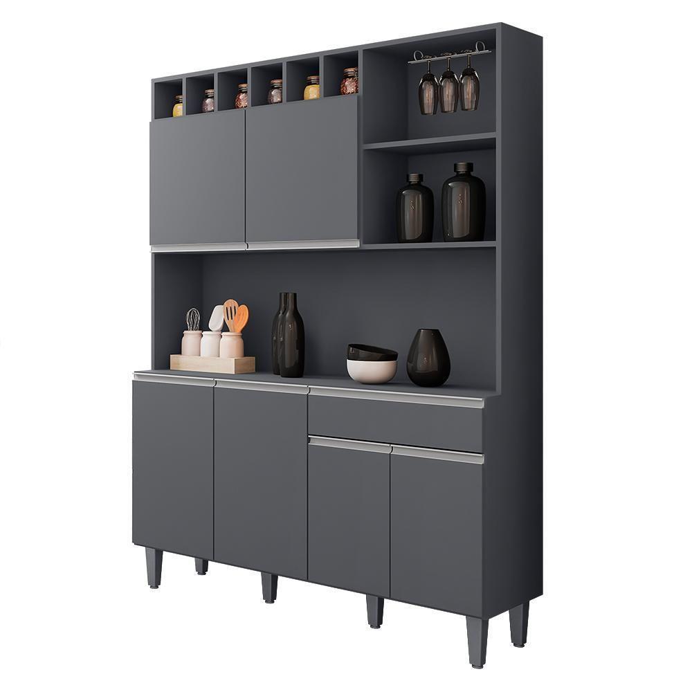 Cozinha Compacta Alice E Balcão Gabinete Com Pia Tatiane 120cm Cinza - Ajl Móveis - 6