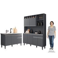 Cozinha Compacta Alice E Balcão Gabinete Com Pia Tatiane 120cm Cinza - Ajl Móveis - 5