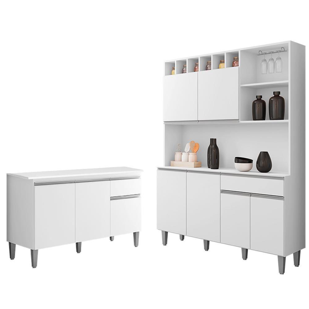 Cozinha Compacta Alice E Balcão Gabinete Com Tampo Tatiane 120cm Branco - Ajl Móveis - 1