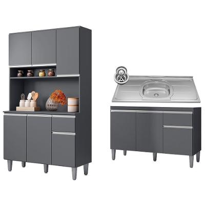 Cozinha Compacta Márcia 9 Portas 2 Gavetas MDF 120cm Cinza com Balcão Gabinete