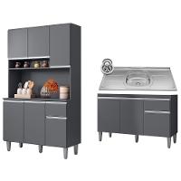 Cozinha Compacta Márcia E Balcão Gabinete Com Pia Tatiane 120cm Cinza - Ajl Móveis - 1