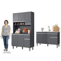 Cozinha Compacta Márcia E Balcão Gabinete Com Pia Tatiane 120cm Cinza - Ajl Móveis - 5