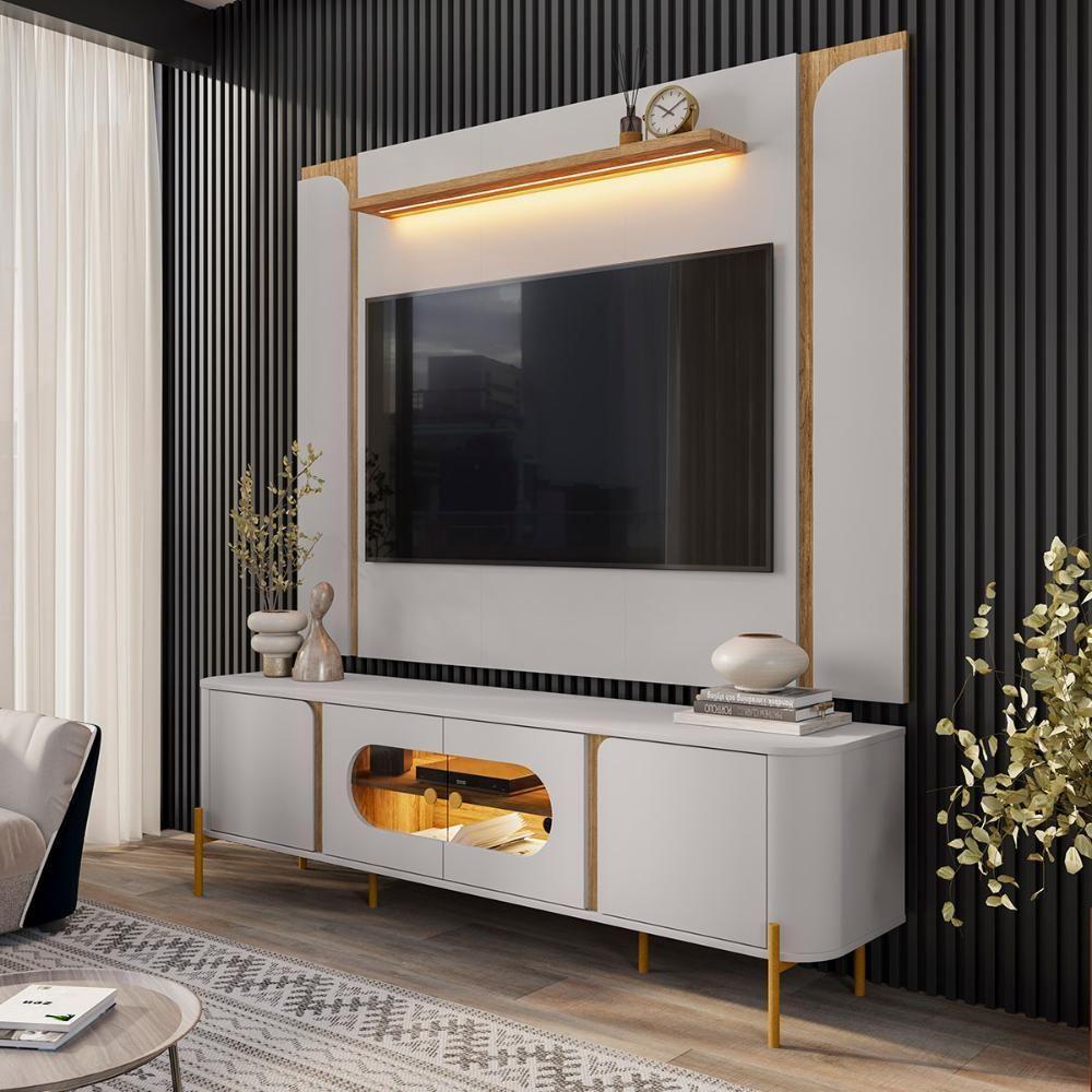 Conjunto De Painel Maresias Com Rack Juquehy Para Tv Até 75 Off White Cinamomo - 3