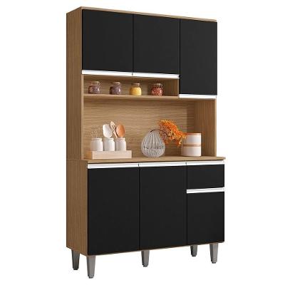 Cozinha Compacta 105cm Com 6 Portas 1 Gaveta Márcia Preto-amêndoa - Ajl Móveis