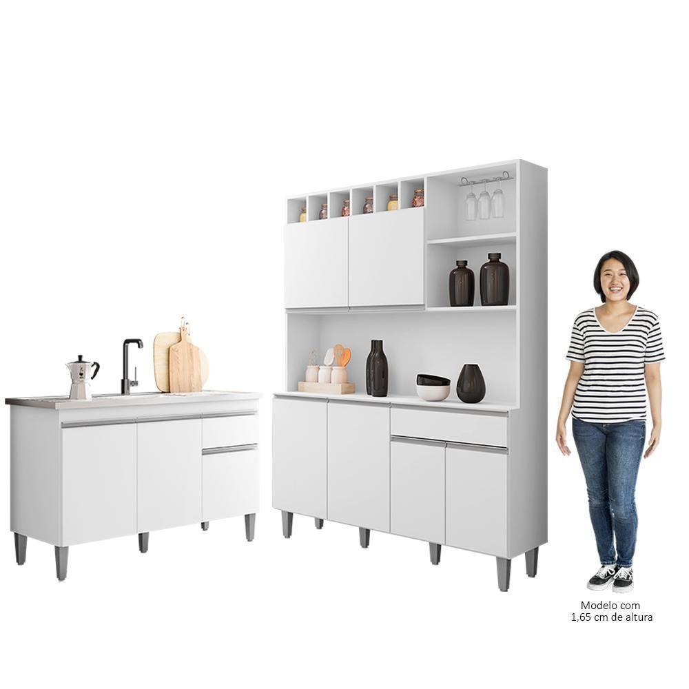 Cozinha Compacta Alice E Balcão Gabinete Com Pia Tatiane 120cm Branco - Ajl Móveis - 5
