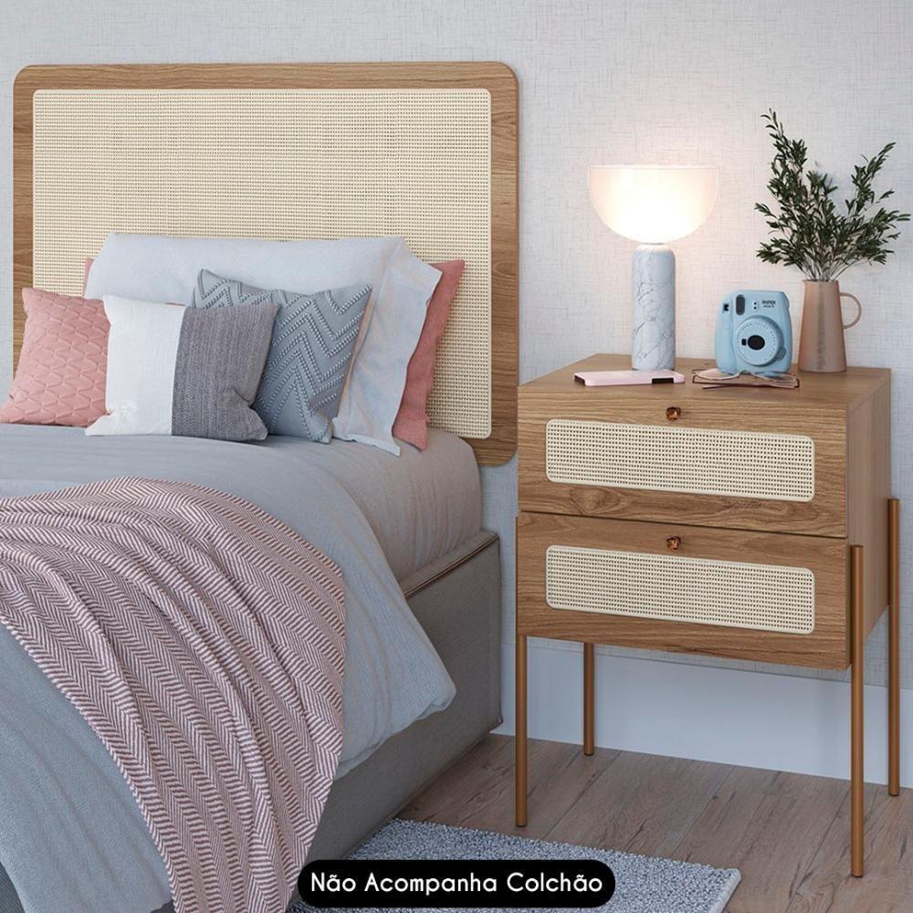 Cabeceira Solteiro E Mesa Pés De Metal Arlo A10 Hanover-dourado - Mpozenato - 2