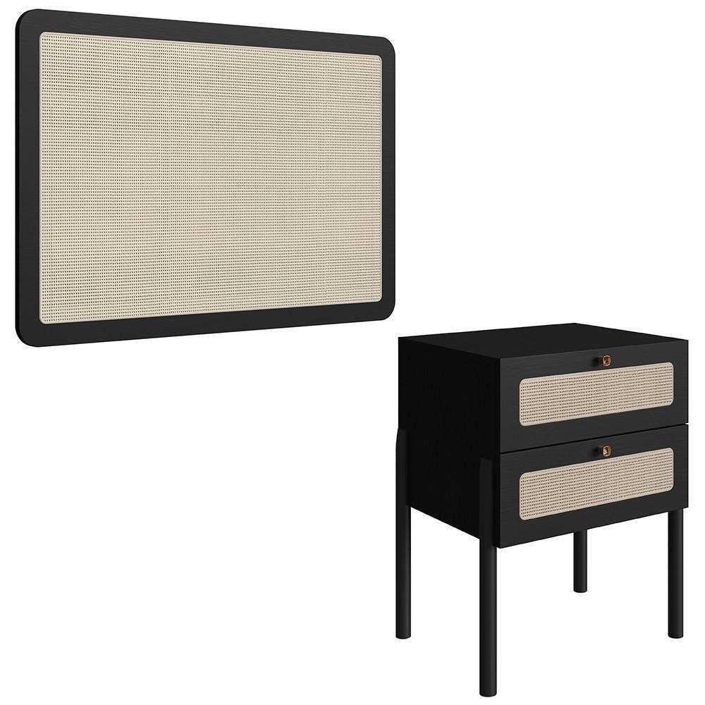 Cabeceira Solteiro E Mesa Pés De Madeira Arlo A10 Nero-preto - Mpozenato - 1