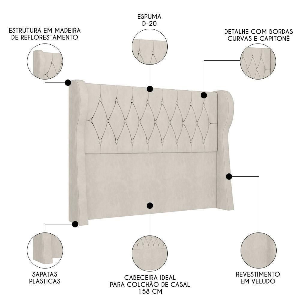 Cabeceira Casal Queen Cama Box 160cm Malva I02 Veludo Bege - Mpozenato - 3