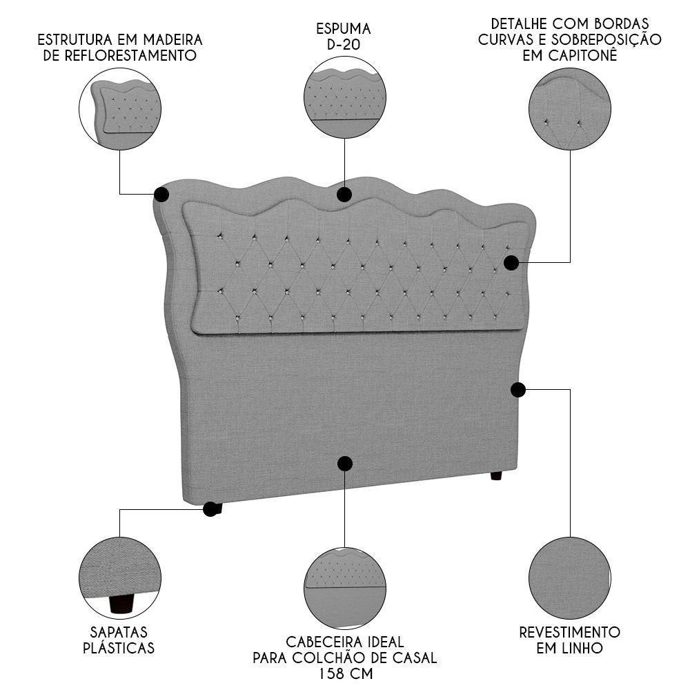 Cabeceira Casal Queen Cama Box 160cm Oregon I02 Linho Cinza - Mpozenato - 3