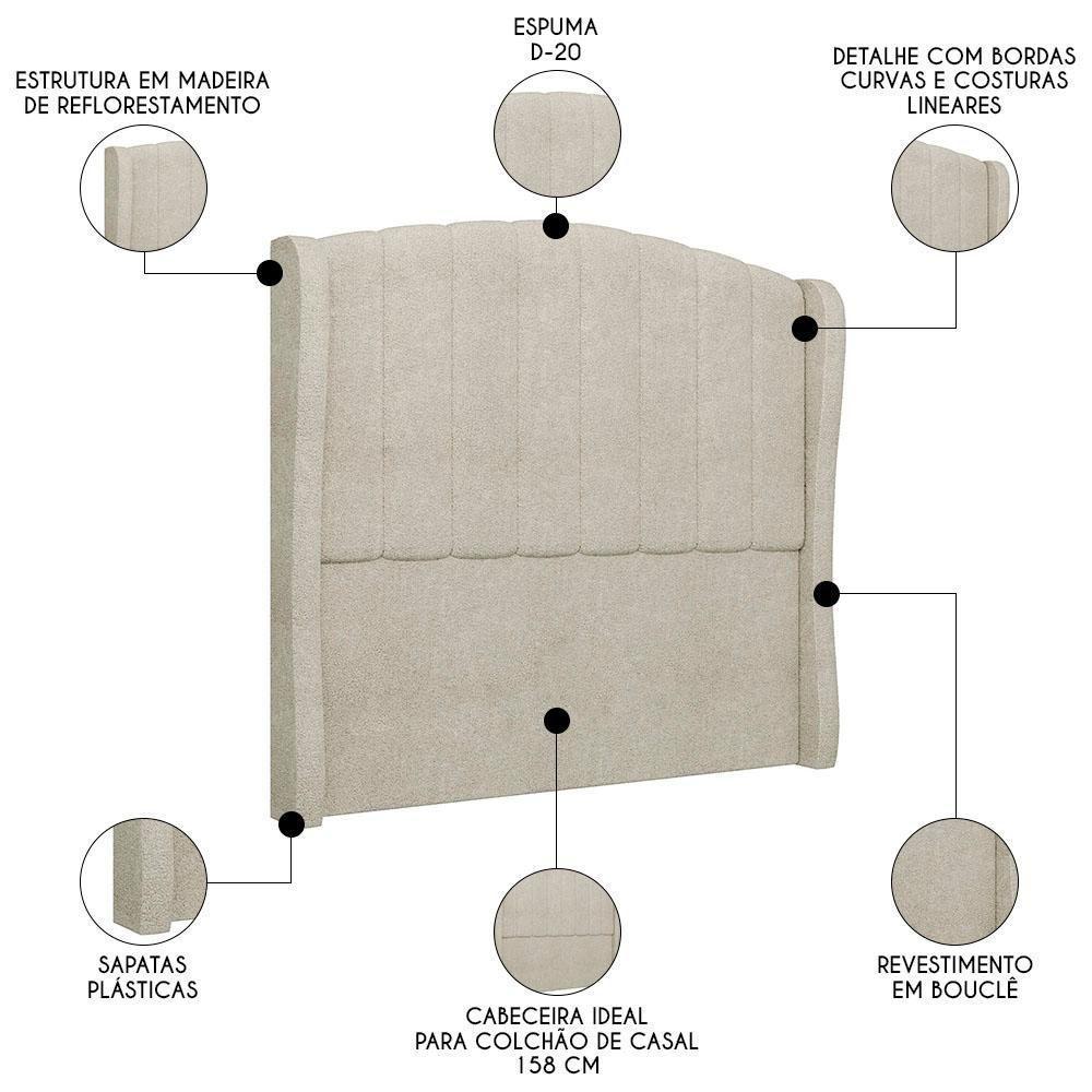 Cabeceira Casal Queen Cama Box 160cm Glenda I02 Bouclê Bege - Mpozenato - 2