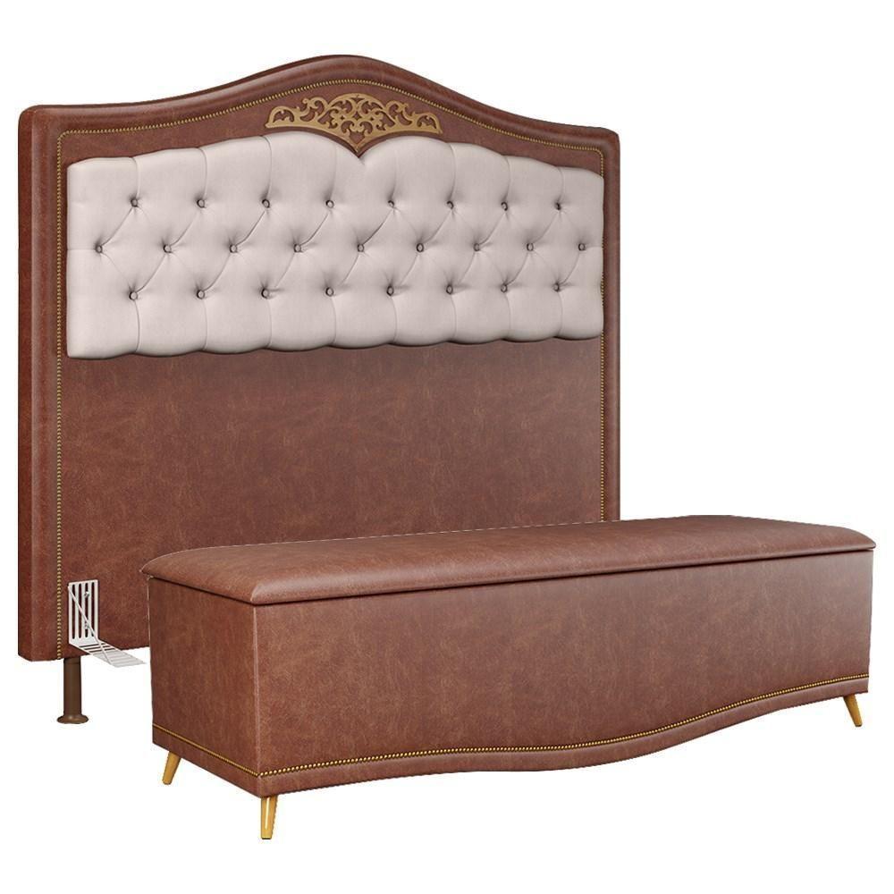 Cabeceira Cama Box Casal Queen 160cm Com Calçadeira Baú Imperial J02 Facto Marrom-bege - Mpozenato - 1