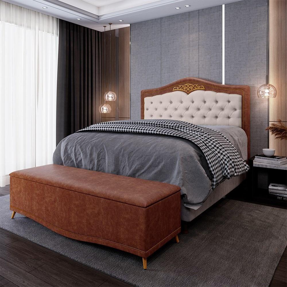 Cabeceira Cama Box Casal Queen 160cm Com Calçadeira Baú Imperial J02 Facto Marrom-bege - Mpozenato - 2