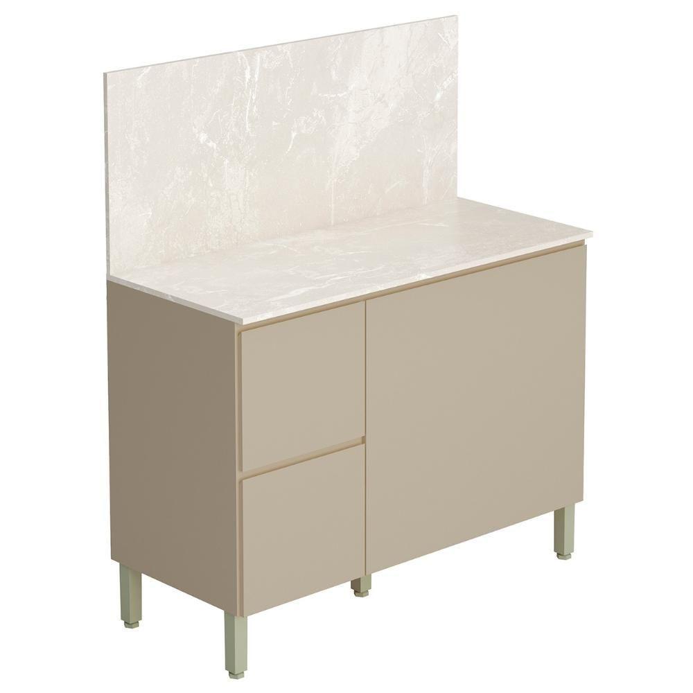 Balcão De Cozinha Com Tampo 120cm 3 Portas Minsk K02 Vanilla - Mpozenato - 1