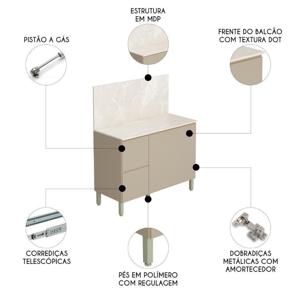 Balcão De Cozinha Com Tampo 120cm 3 Portas Minsk K02 Vanilla - Mpozenato - 2