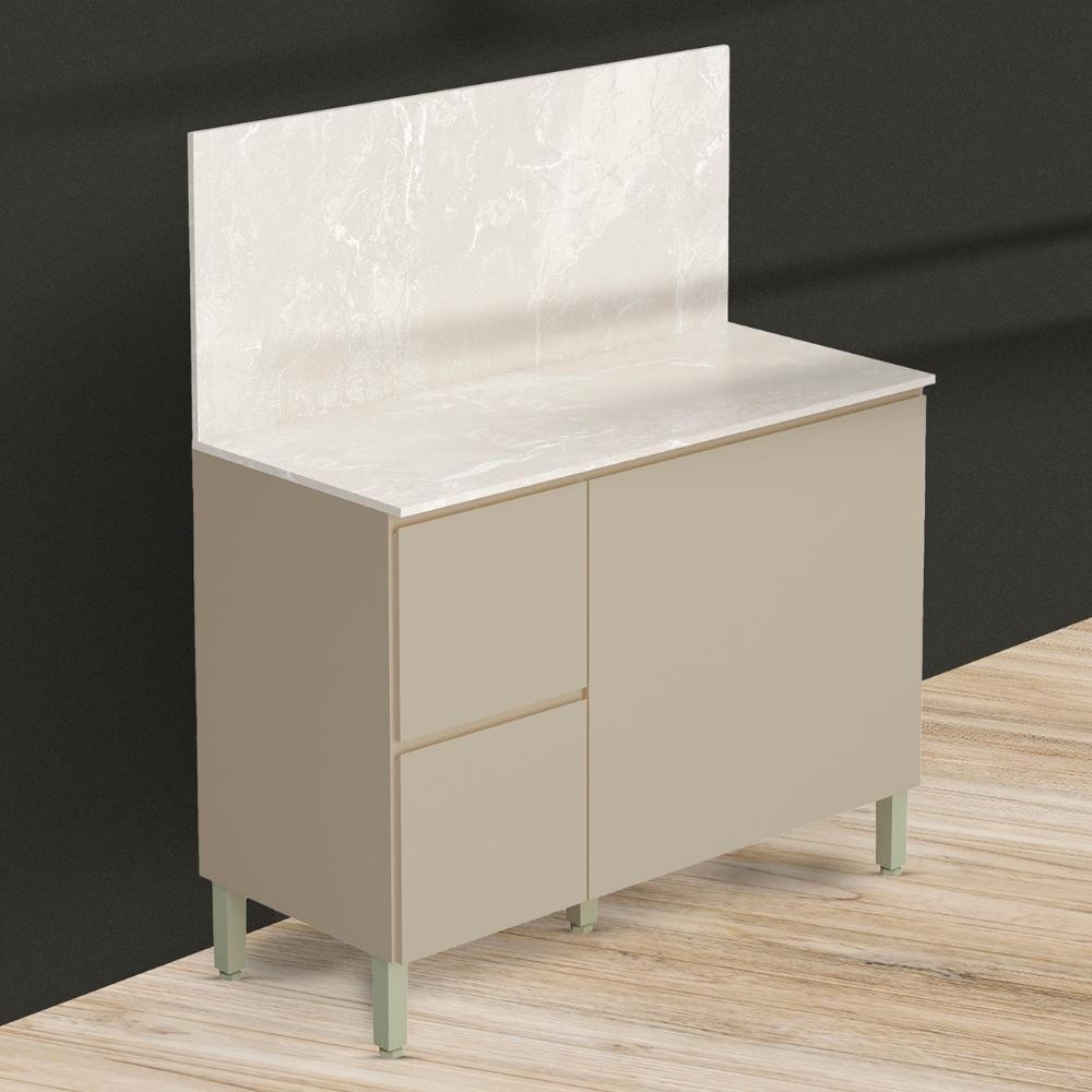 Balcão De Cozinha Com Tampo 120cm 3 Portas Minsk K02 Vanilla - Mpozenato - 5