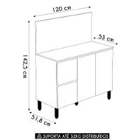 Balcão De Cozinha Com Tampo 120cm 3 Portas Minsk K02 Vanilla - Mpozenato - 3
