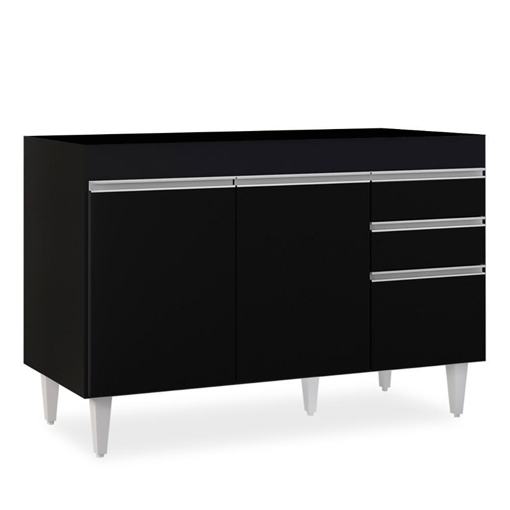 Balcão Gabinete 120cm 3 Portas 2 Gavetas Michigan Preto - Lumil - 1