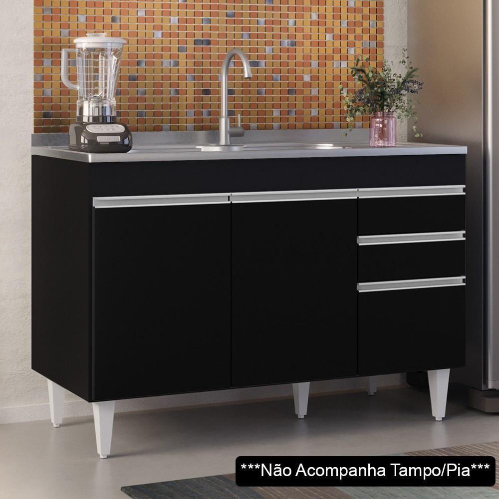 Balcão Gabinete 120cm 3 Portas 2 Gavetas Michigan Preto - Lumil - 2