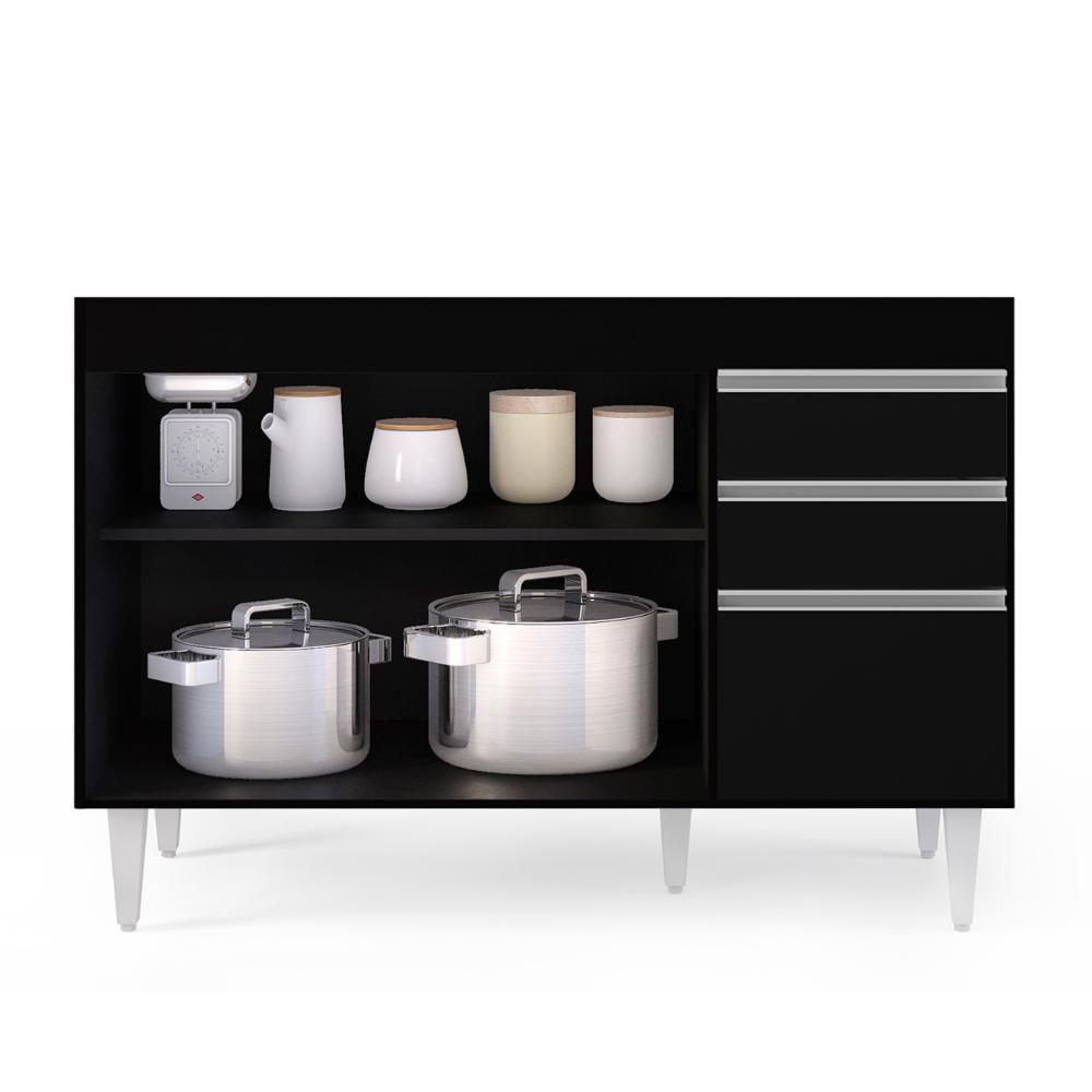 Balcão Gabinete 120cm 3 Portas 2 Gavetas Michigan Preto - Lumil - 3