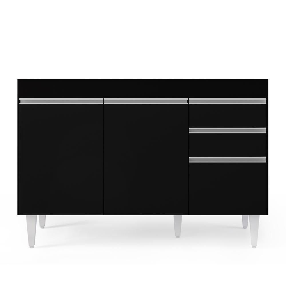 Balcão Gabinete 120cm 3 Portas 2 Gavetas Michigan Preto - Lumil - 5