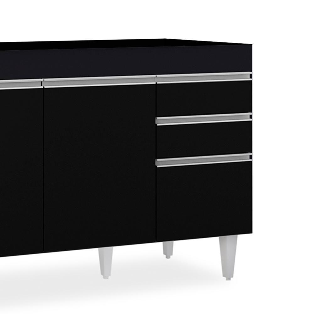 Balcão Gabinete 120cm 3 Portas 2 Gavetas Michigan Preto - Lumil - 6