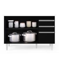 Balcão Gabinete 120cm 3 Portas 2 Gavetas Michigan Preto - Lumil - 3