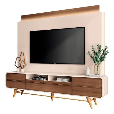 Estante Painel De Tv 85 Pol 220cm évora H01 Castanho-off White - Mpozenato