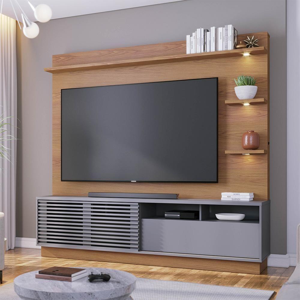 Estante Home Theater Para Tv 70 Pol. Com Led 200cm Amiche C05 Freijó-cinza Fosco - Mpozenato - 2