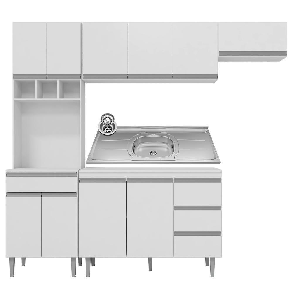 Cozinha Modulada 5 Peças Balcão Com Pia 120cm Andréia Branco - Ajl Móveis - 1