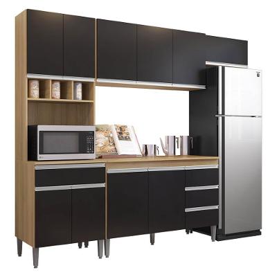 Cozinha Modulada 4 Peças Balcão Com Tampo 120cm Andréia Amêndoa-preto - Ajl Móveis